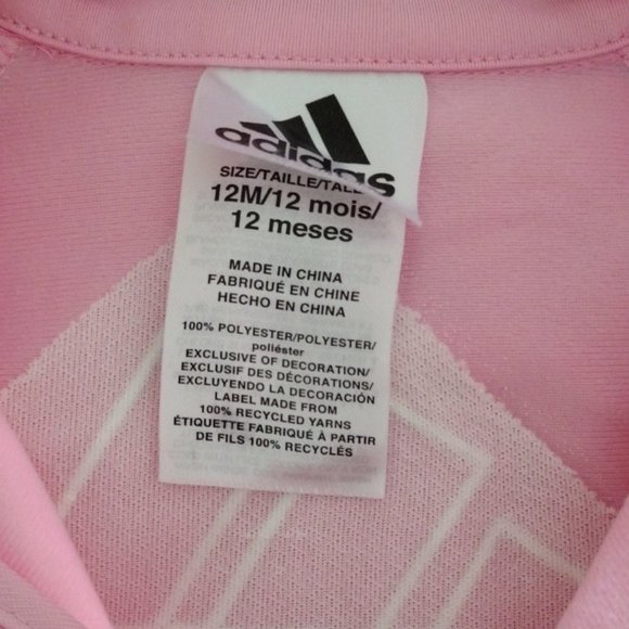 ADIDAS girls pink zip long sleeve jacket Adidas logo on front & back 12 Months - Picture 4 of 5
